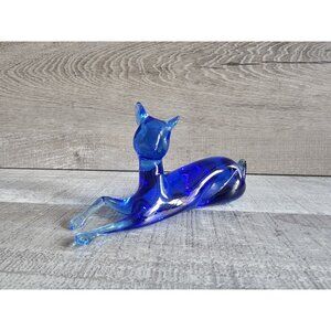 Vtg Colbalt Blue Pilgrim Art Glass Deer Hand Blown 1970s